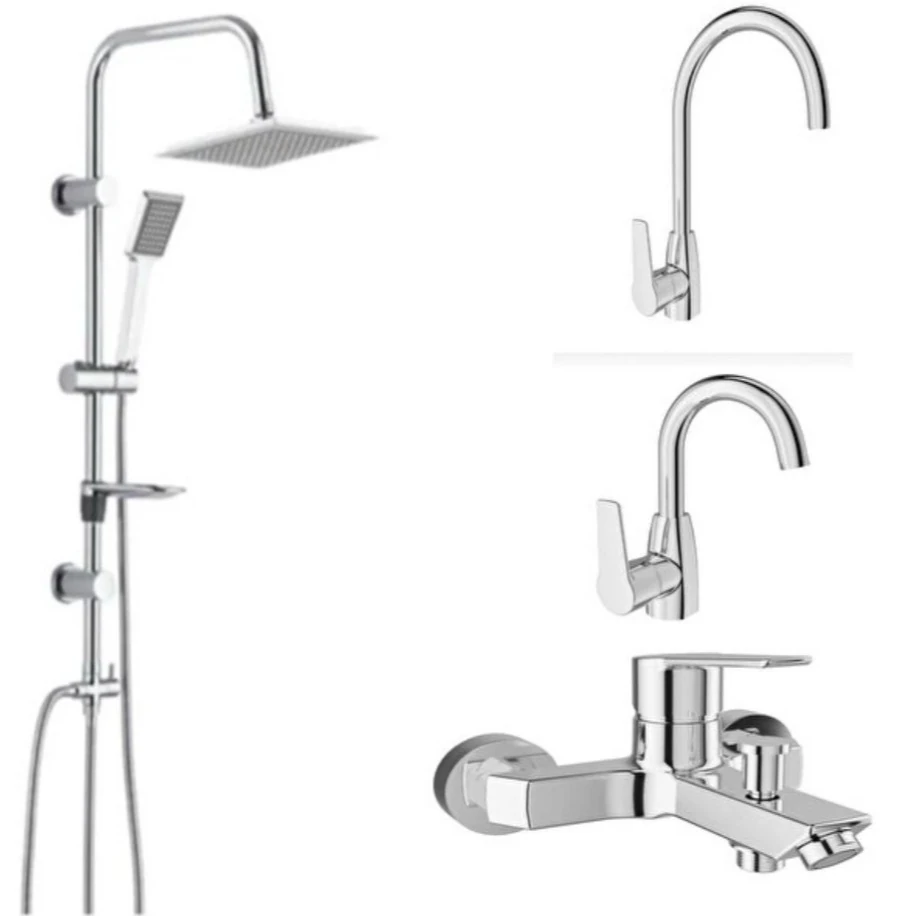 KALE Mare Banyo+Döner Lavabo+Mutfak Bataryası ve Tema 53260 Tepe Duş Sistemi