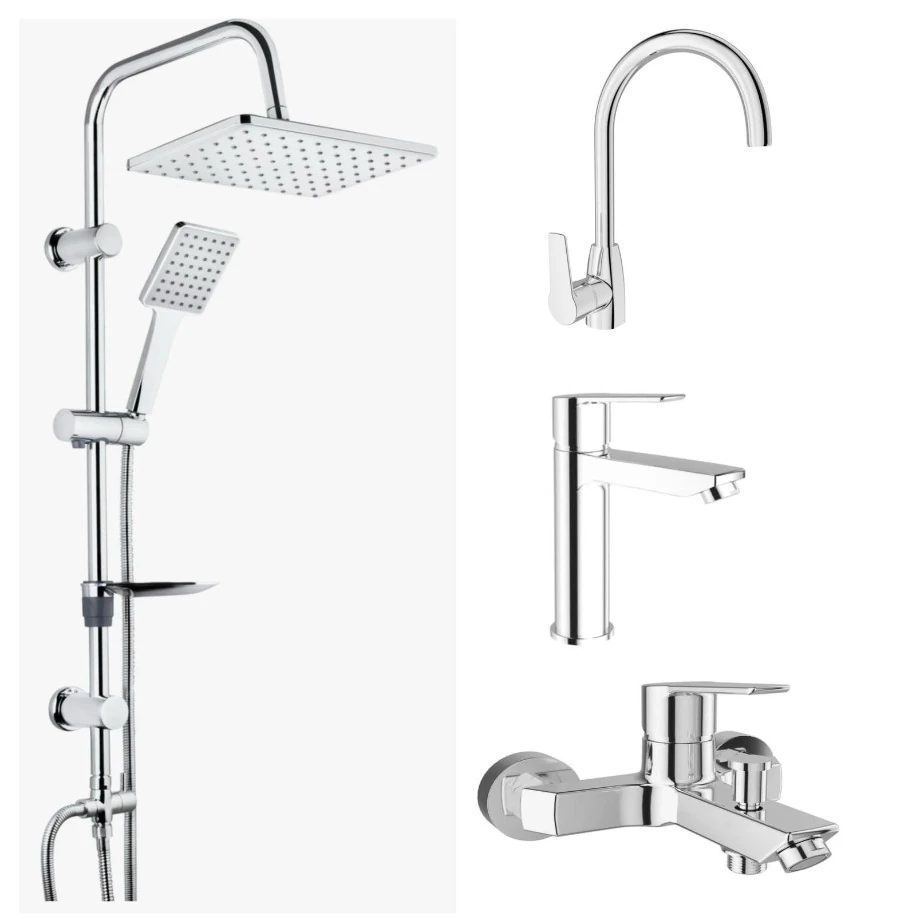KALE Mare Banyo+Lavabo+Mutfak Bataryası ve Tema 53242 Tepe Duş Seti