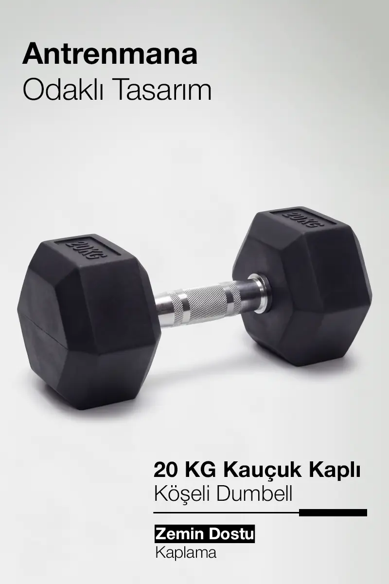 OLİMPİK KAUÇUK KAPLI KÖŞELİ DUMBELL 20 KGProforce