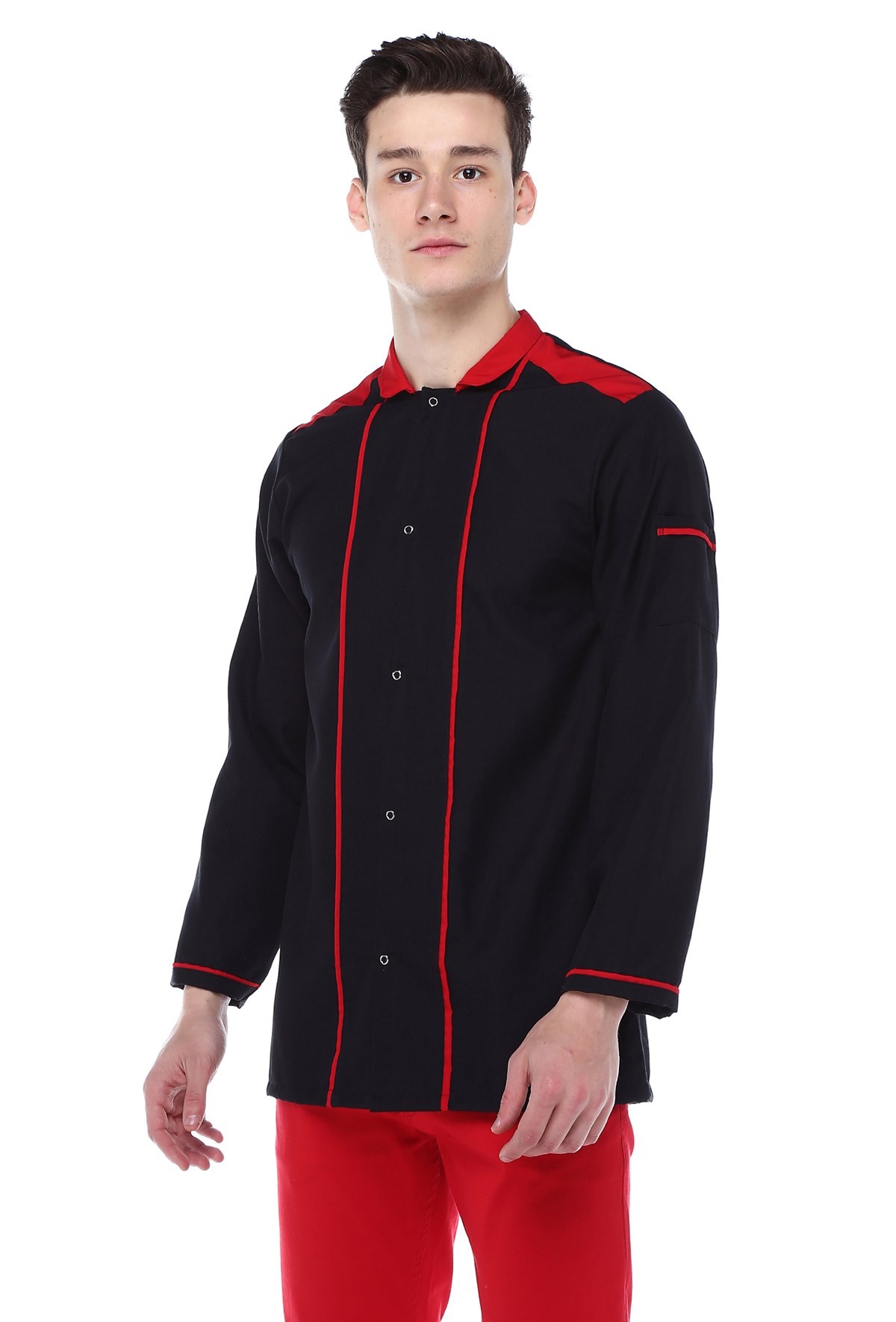 Siyah Kırmızı Aşçı Ceketi,Aşçı İş Elbisesi