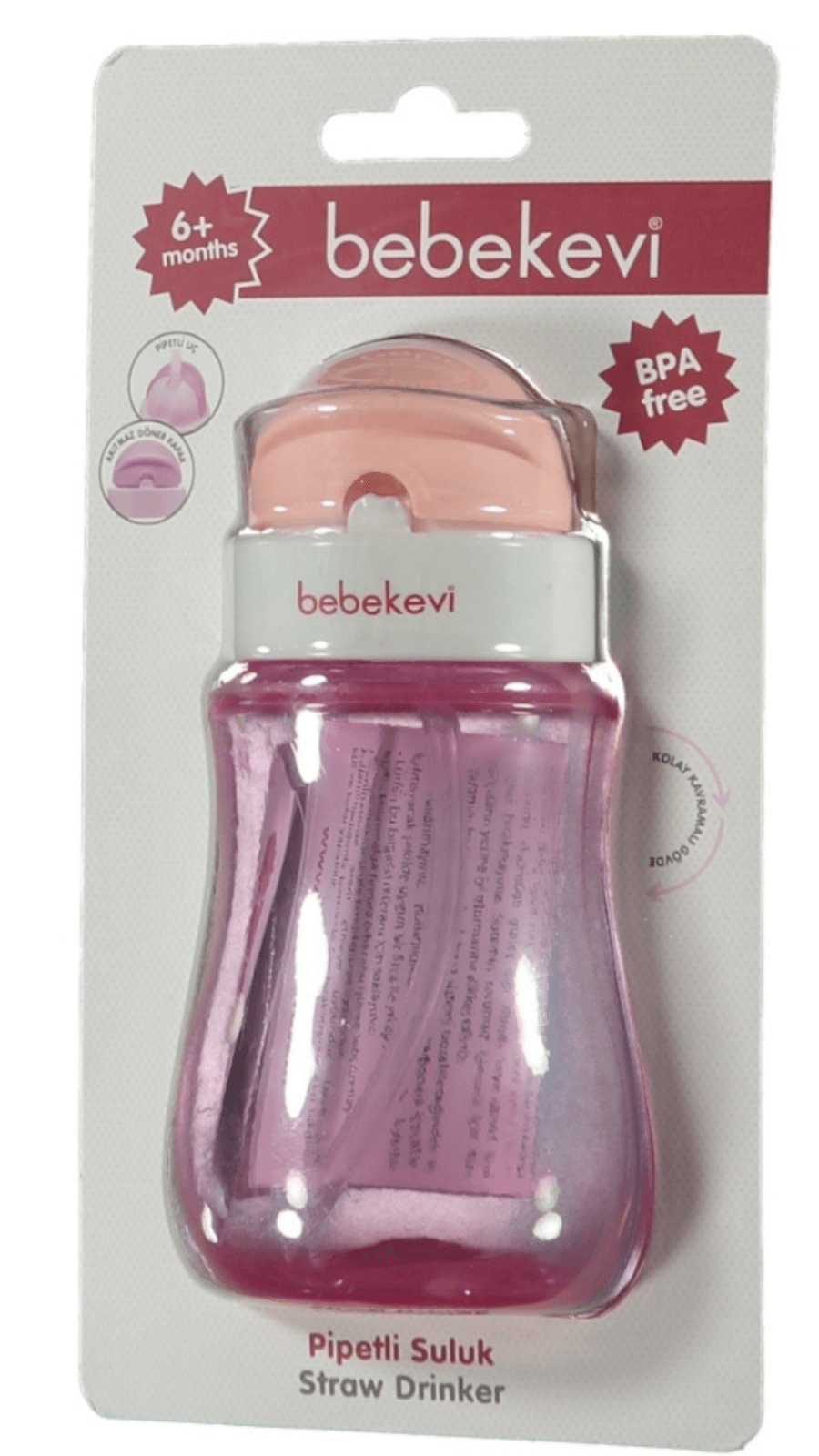 Pipetli Renkli Bardak 250ml Pembe