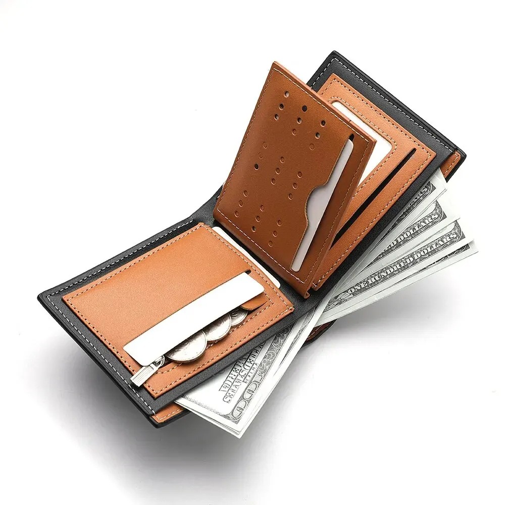 Men's Embossed 3D Lion PU Leather Tri-Fold Wallet – Multi-Card Holder with Zipper Pocket in Black, Brown, and Dark Brown
