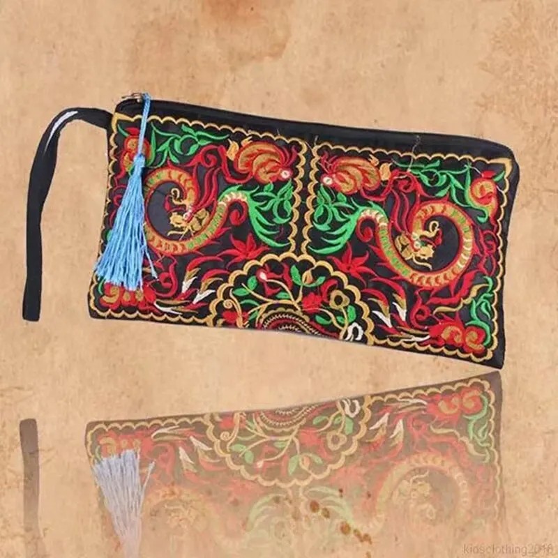 Ethnic Floral Embroidered Wristlet Clutch – Elegant Evening Bag for Women | Available in Multicolor Variants