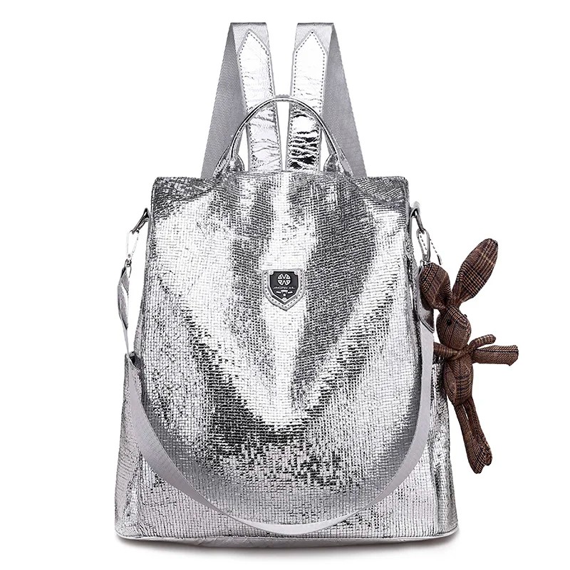 Fashion Anti-Theft Women’s Backpack - Large Capacity, Soft Leather Travel Bag for Casual & School Use - Available in Silver & Black