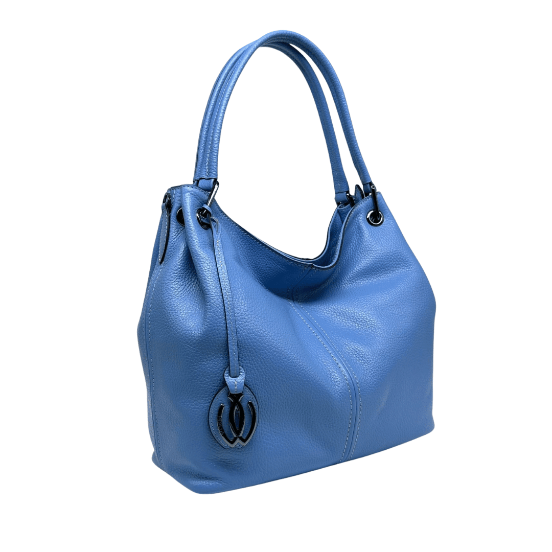 Bozcaada Azure Tote – Genuine Leather Shoulder Blue Bag by HappyNear Exclusive