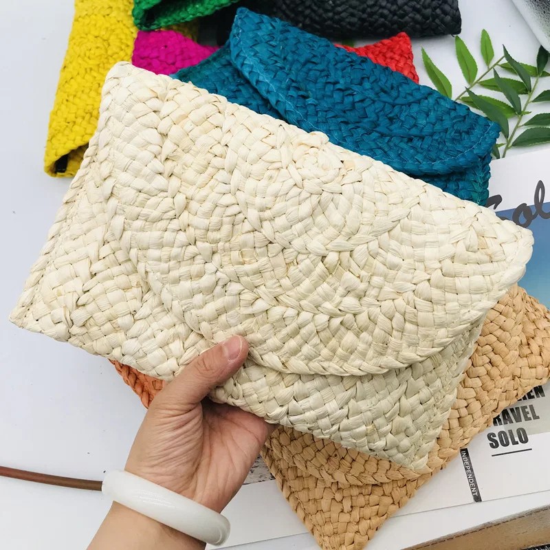 Handmade Woven Straw Clutch Bag – Colorful Summer Envelope Purse for Women