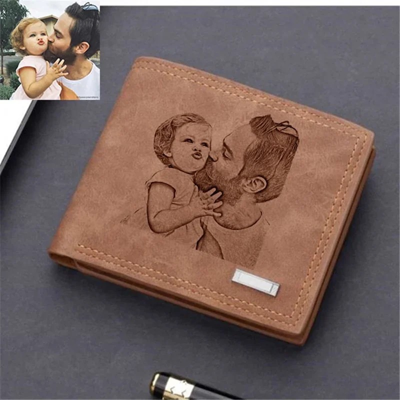 Custom Engraved Photo Wallet for Men – Personalized Leather Wallet – Perfect Gift for Christmas, Father's Day, Anniversaries