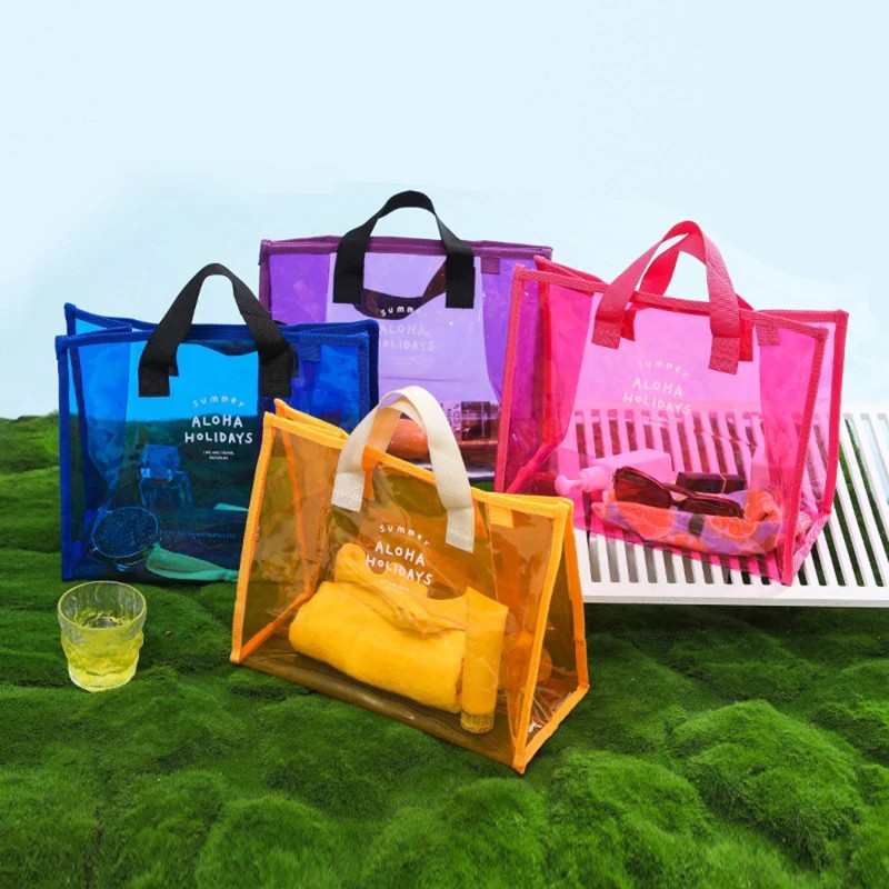 Trendy Transparent PVC Beach Tote Bag – Large Jelly Handbag for Women | Waterproof Vinyl Shopper for Summer