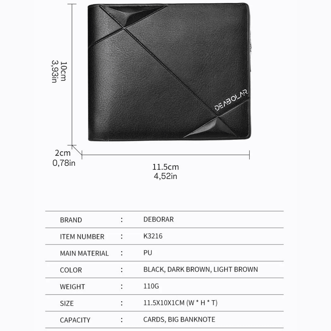 Men's Slim Leather Wallet with Multi-Function Card Holder, Zipper Coin Pocket, and Stylish Geometric Design - Available in Black, Dark Brown, and Light Brown