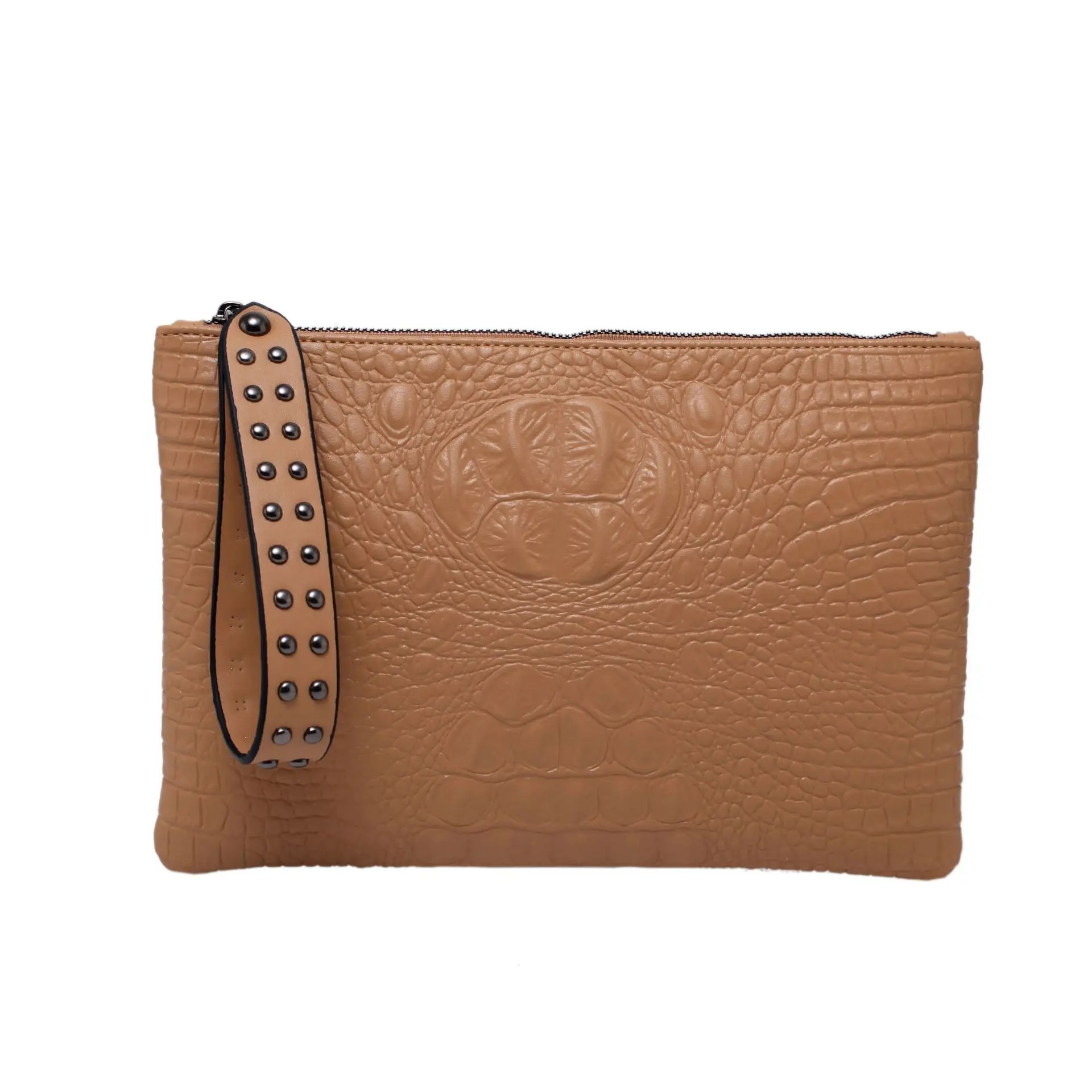 Luxury Crocodile Embossed PU Leather Clutch Wristlet Bag for Women - Elegant Evening Envelope Bag