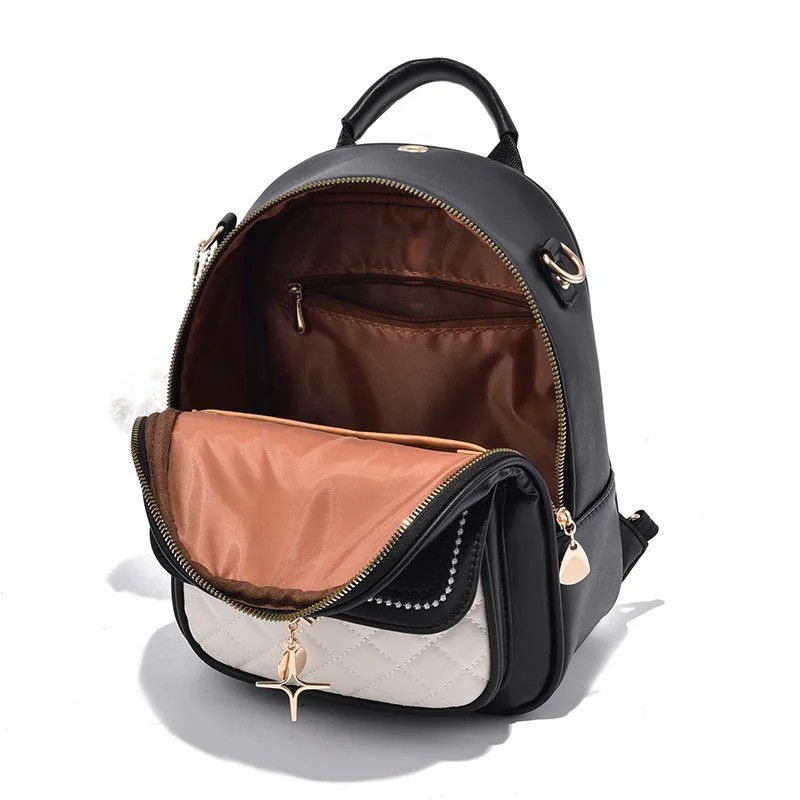 Chic Color-Blocked Mini Backpack with Adjustable Straps and Decorative Charm | Stylish Women’s Travel Bag