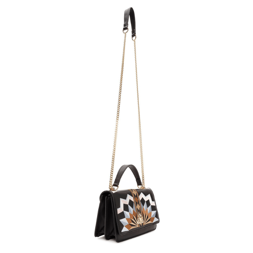 Fethiye Luxe Shoulder Bag – Designer Embroidered Vegan Leather Handbag in Black by HappyNear Exclusive