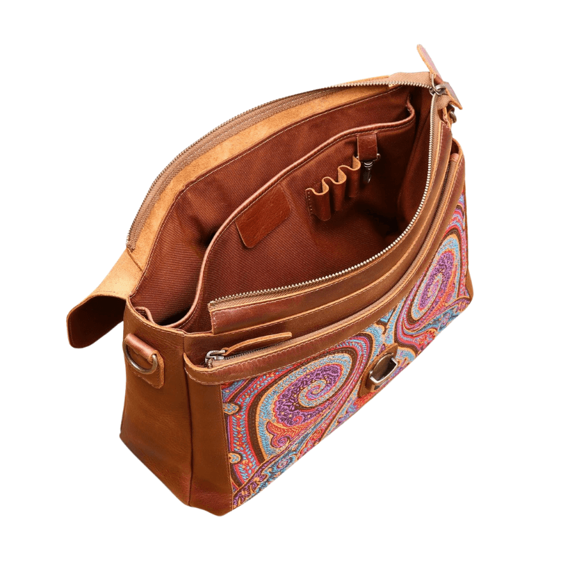 Antalya Harmony Crossbody – Premium Leather Laptop-Compatible Shoulder Bag in Brown Paisley by HappyNear Exclusive