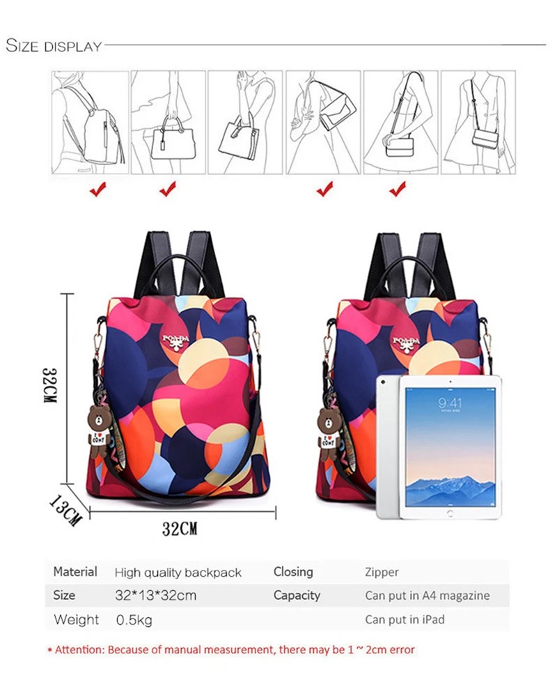 Multifunctional Anti-Theft Backpack for Women - Large Capacity, Lightweight Oxford Shoulder Bag - Colorful Print