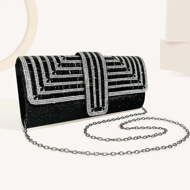 Women's Rhinestone Evening Clutch Purse - Sparkling Glitter Formal Party Bag with Chain