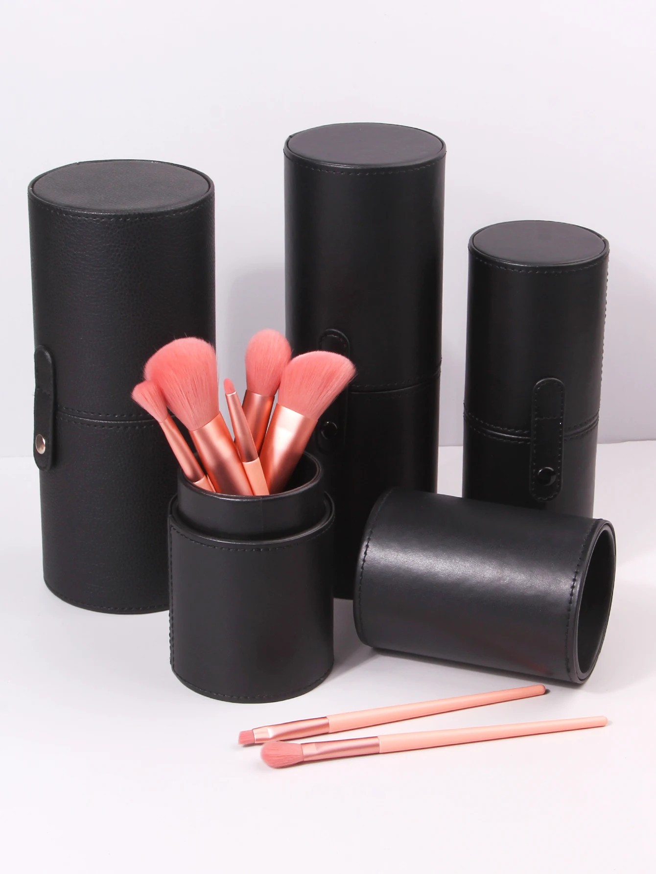 Waterproof Makeup Brush Holder Cylinder Case - Large Capacity PU Leather Brush Organizer with Dustproof Design (Multiple Sizes and Colors)