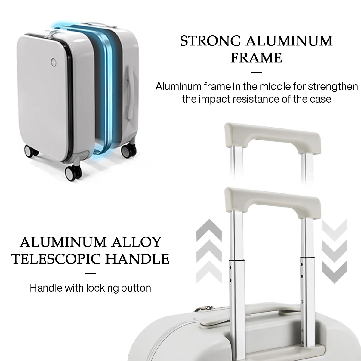 Mixi Patent Design Aluminum Frame Carry-On Suitcase - Sleek Rolling Luggage, 18-Inch, 20-Inch, and 24-Inch Options - Available in Sapphire Blue, Green, and Peach