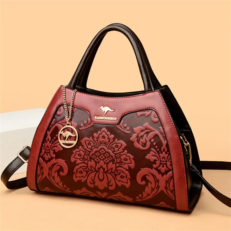 Elegant Designer Leather Tote Bag for Women - Luxury Embossed Handbag with Shoulder Strap & Crossbody Style