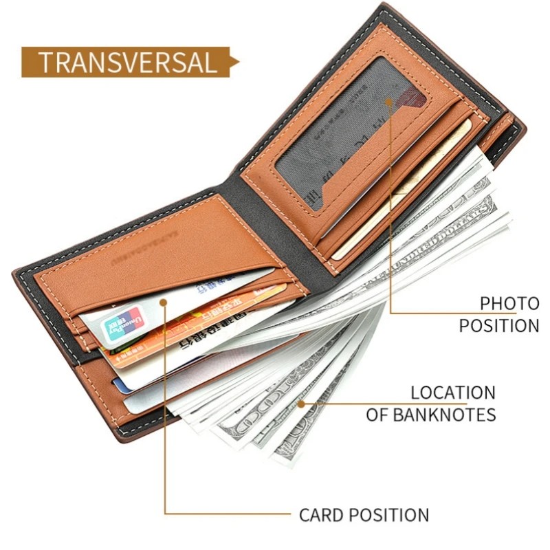 Fashion Stripe Leather Wallet for Men - Multi-Function, Slim, Durable Design with ID and Credit Card Holder - Available in Blue and Brown