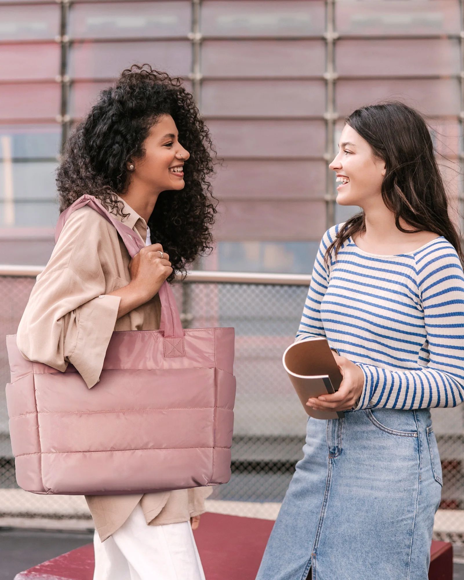 Quilted Puffy Pink Tote Bag – Large Cotton Padded Shoulder Shopper Purse for Women | Daily Casual Handbag