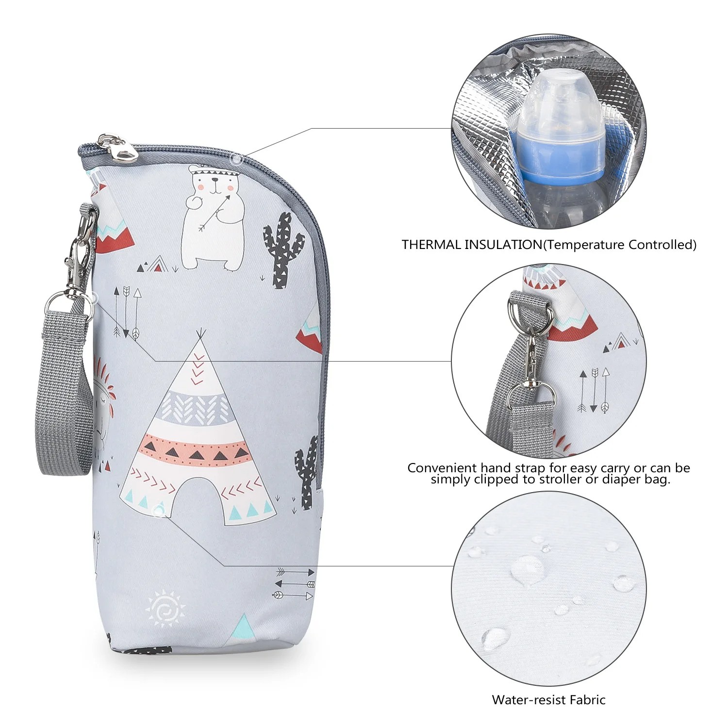 Insulated Baby Bottle Warmer Bag for Strollers with Thermal Aluminum Lining