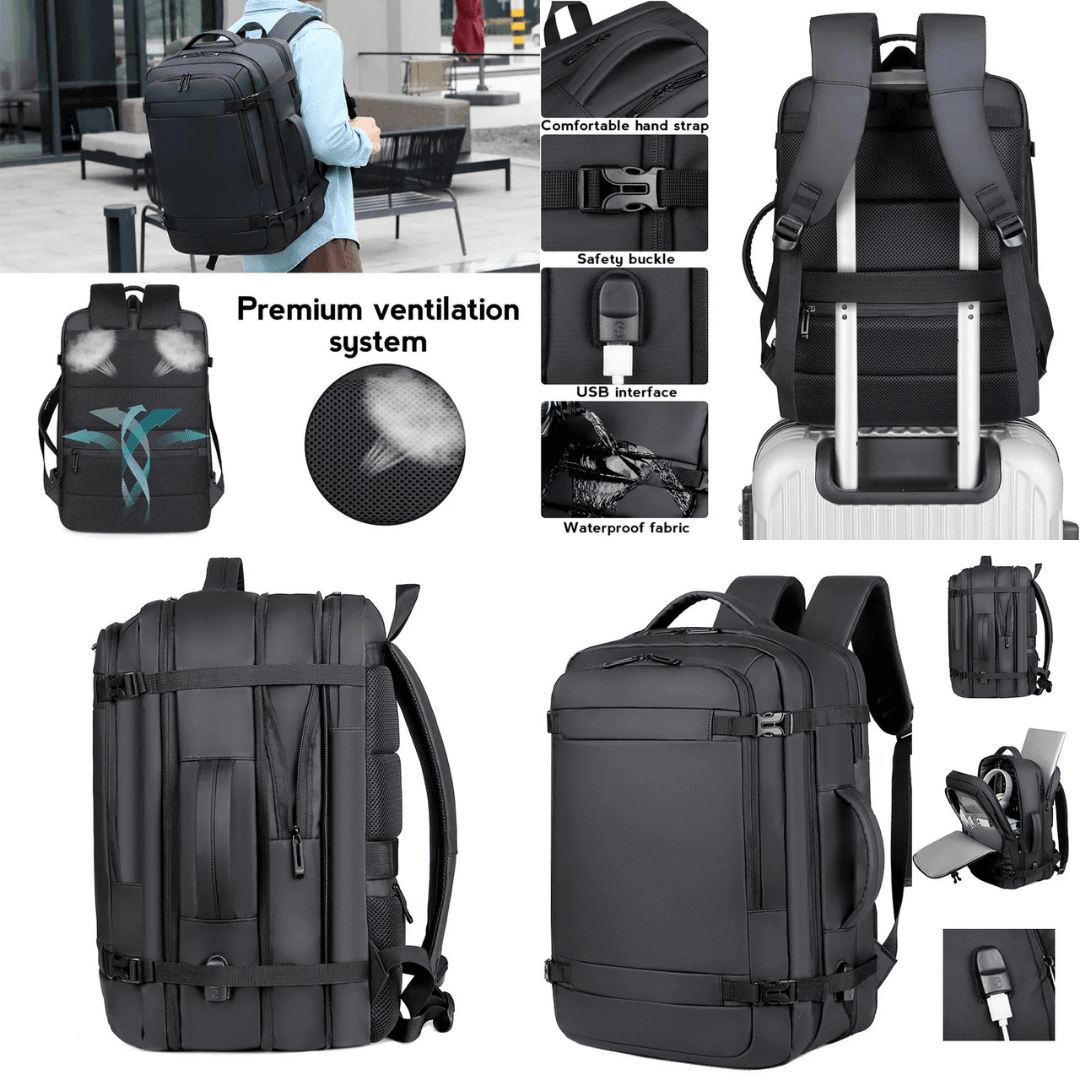 Expandable USB Travel Backpack – Durable, Water-Resistant 40L Carry-On Bag with USB Charging Port for 17-Inch Laptops – Perfect for Airplane Travel and Everyday Use