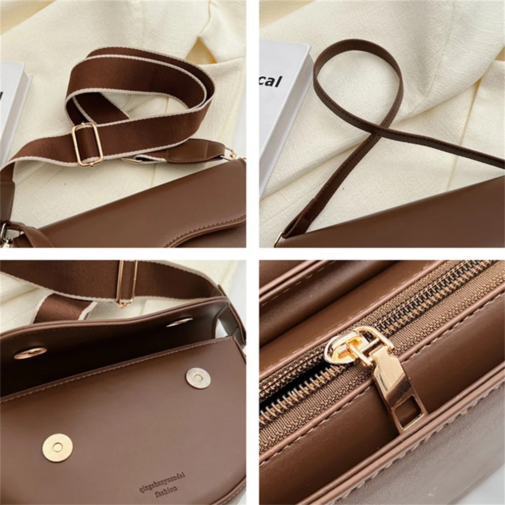 Stylish PU Leather Crossbody Bag for Women – Fashionable Wide Strap Shoulder Bag with Elegant Design