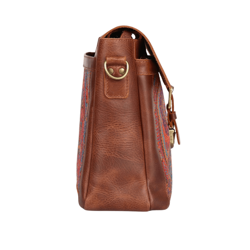 Antalya Harmony Crossbody – Premium Leather Laptop-Compatible Shoulder Bag in Brown Paisley by HappyNear Exclusive