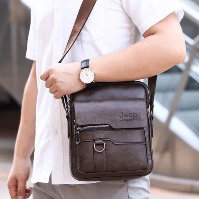 JEEP BULUO Men's Leather Crossbody Bag – Stylish and Durable Shoulder Messenger Bag for Business or Casual Use in Brown, Black, and Khaki