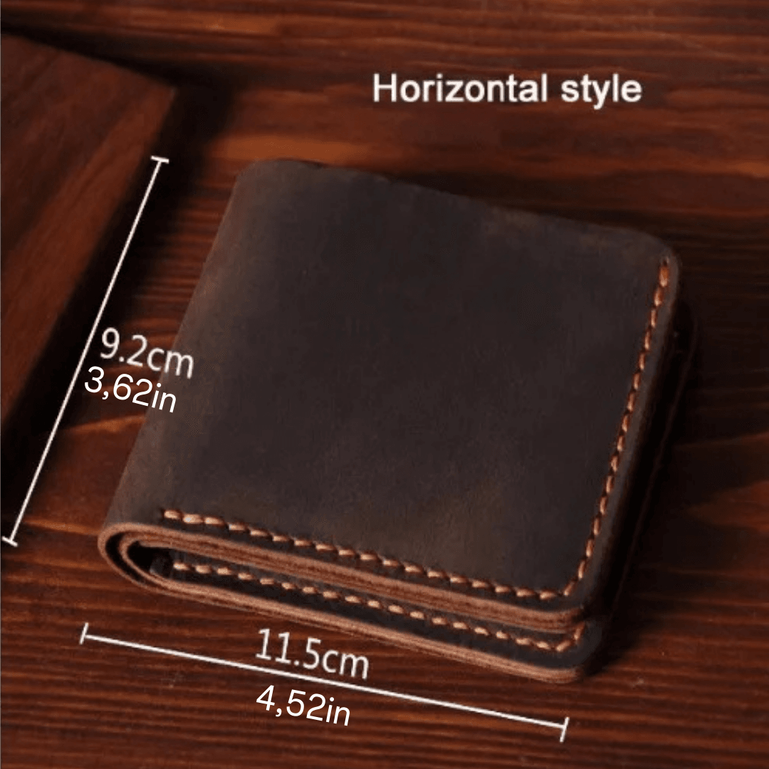 Handmade Vintage Crazy Horse Genuine Leather Wallet – Classic Men's Money Clip with Durable Handmade Stitching Brown, Black and more