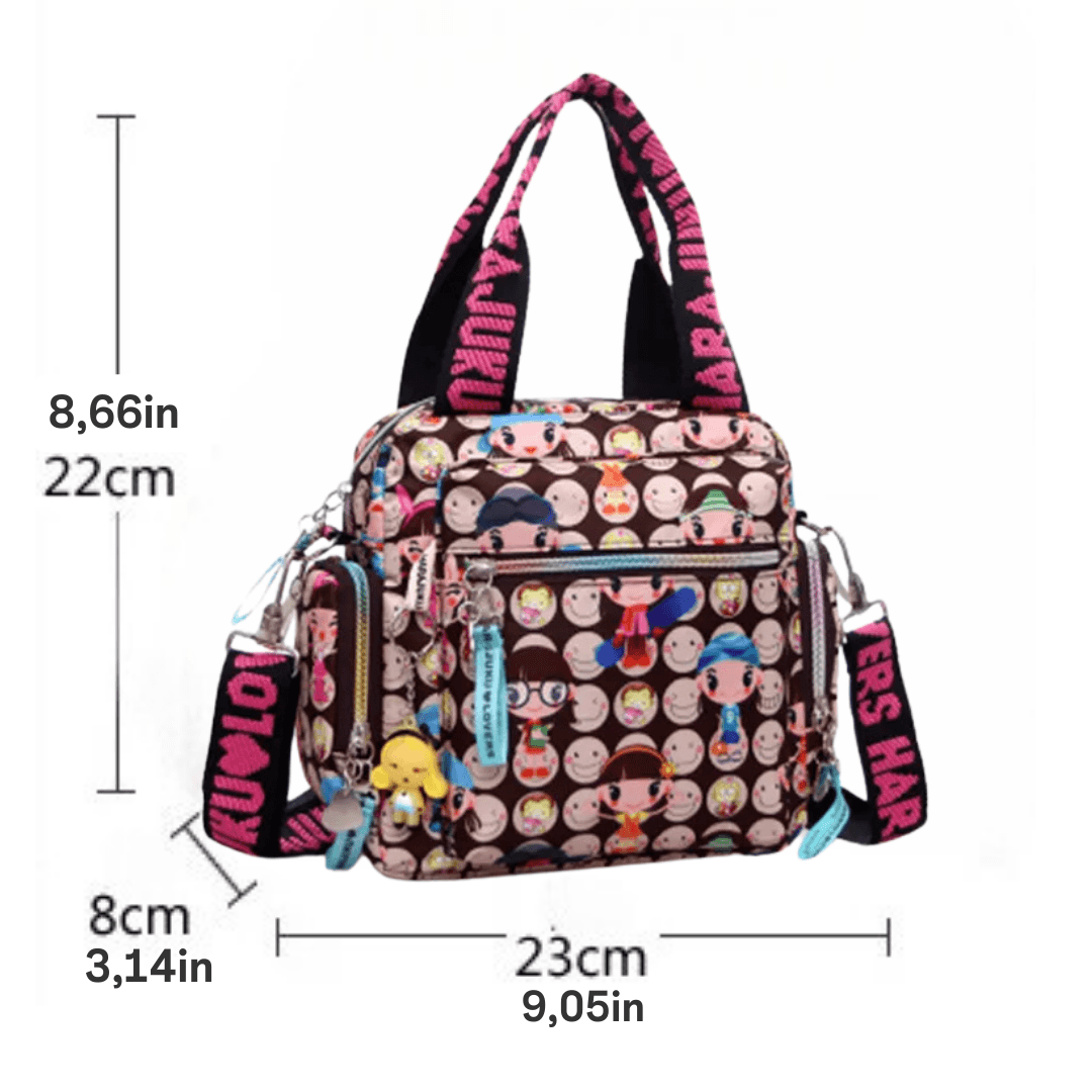 Harajuku-Style Multi-Functional Oxford Cloth Messenger Bag for Women - Cute Cartoon Print - Black, Pink, and Blue Variants