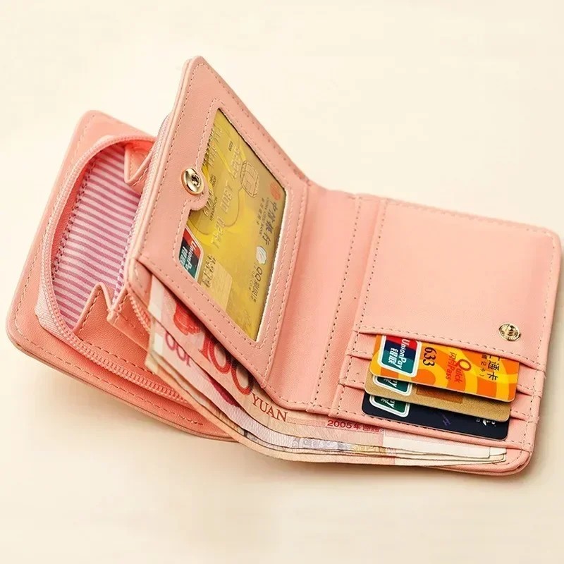 Women’s Adorable Cat Wallet with Zipper Closure – Compact PU Leather Coin Purse and Card Holder – Available in Black, Blue, Green, Pink, and Rose