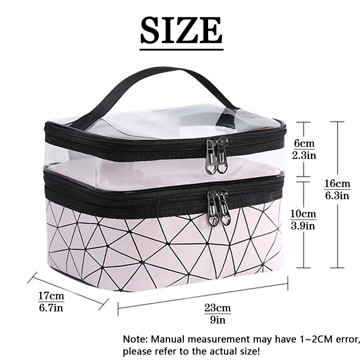 Double-Layer Waterproof Makeup Bag - Portable PVC Travel Cosmetic Organizer with Three-Tier Storage Black, Silver, White, Blue, Pink