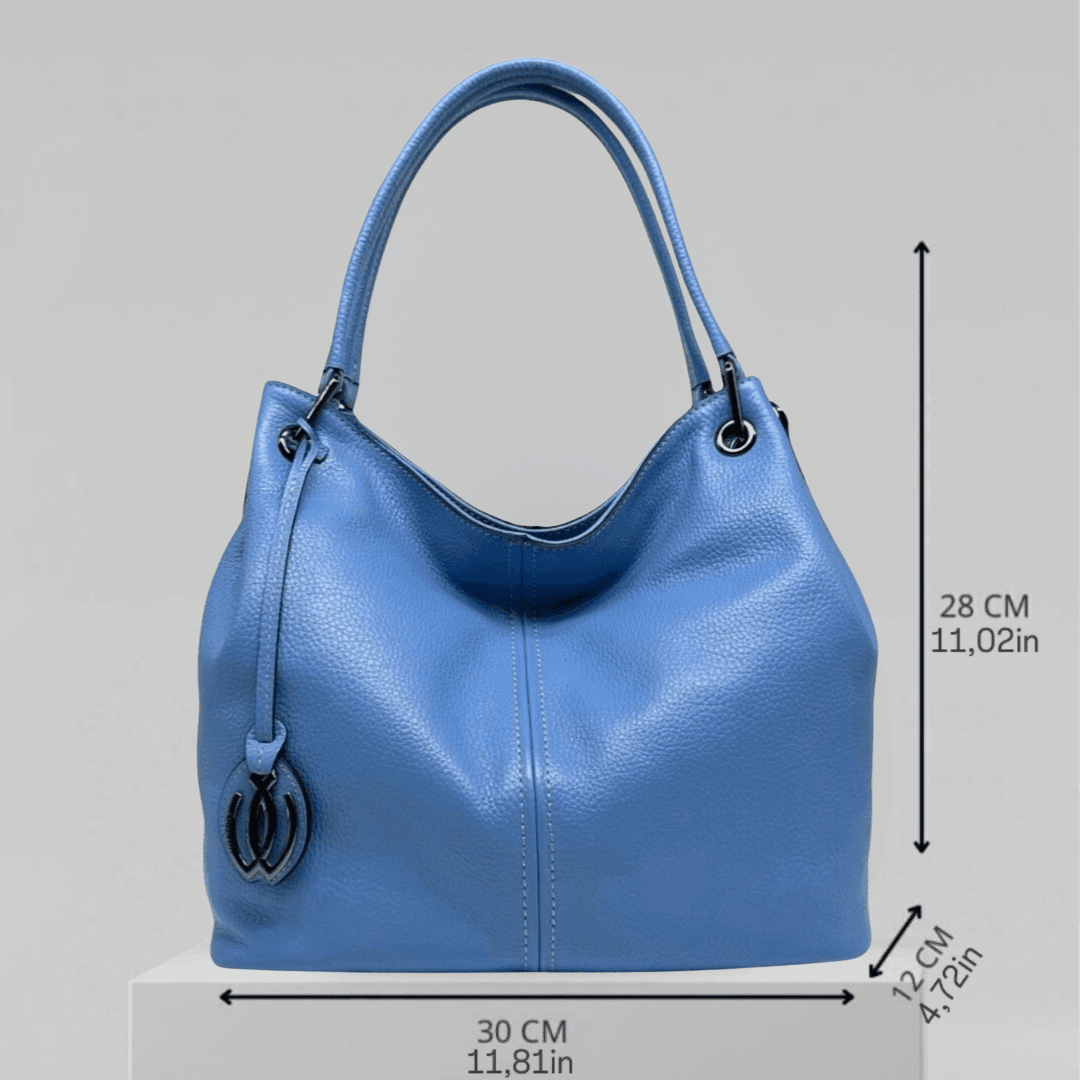 Bozcaada Azure Tote – Genuine Leather Shoulder Blue Bag by HappyNear Exclusive