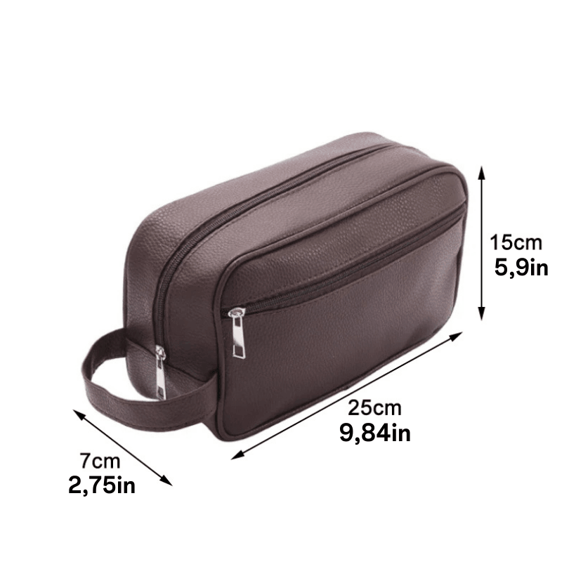 Men's Waterproof Toiletry Travel Bag - PVC Lychee Pattern Dopp Kit Organizer with Handle & Zipper Closure