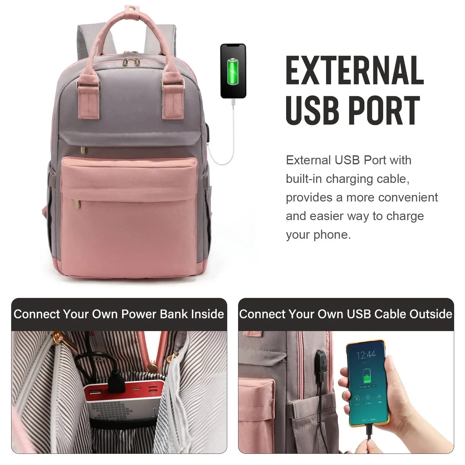 Waterproof USB Charging Backpack for Women - Stylish Travel, Work, and School Bag with Multi-Compartments & Laptop Sleeve