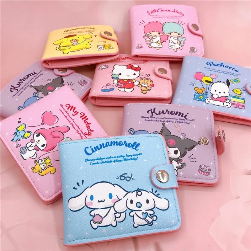 Sanrio Hello Kitty and Friends Cute Cartoon Wallet - Compact PU Coin Purse with Card Slots - Available in Adorable Variants (Pink, Blue, Yellow)