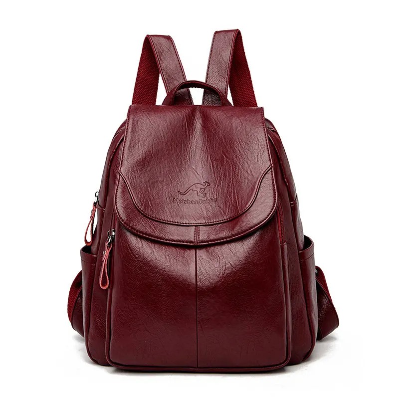 Vintage Soft Leather Backpack for Women - Chic & Casual, Perfect for Travel, School & Daily Use (Available in Black, Wine Red, Brown, Blue)