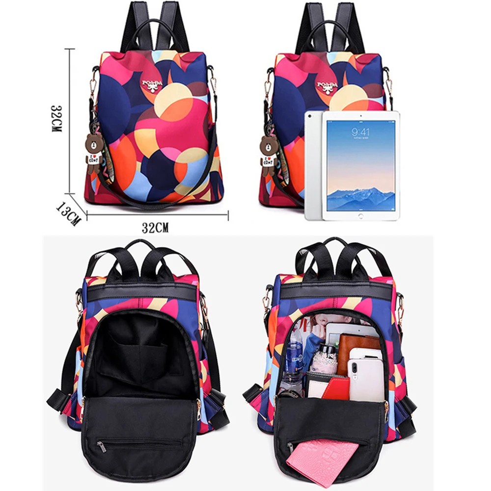 Multifunctional Anti-Theft Backpack for Women - Large Capacity, Lightweight Oxford Shoulder Bag - Colorful Print