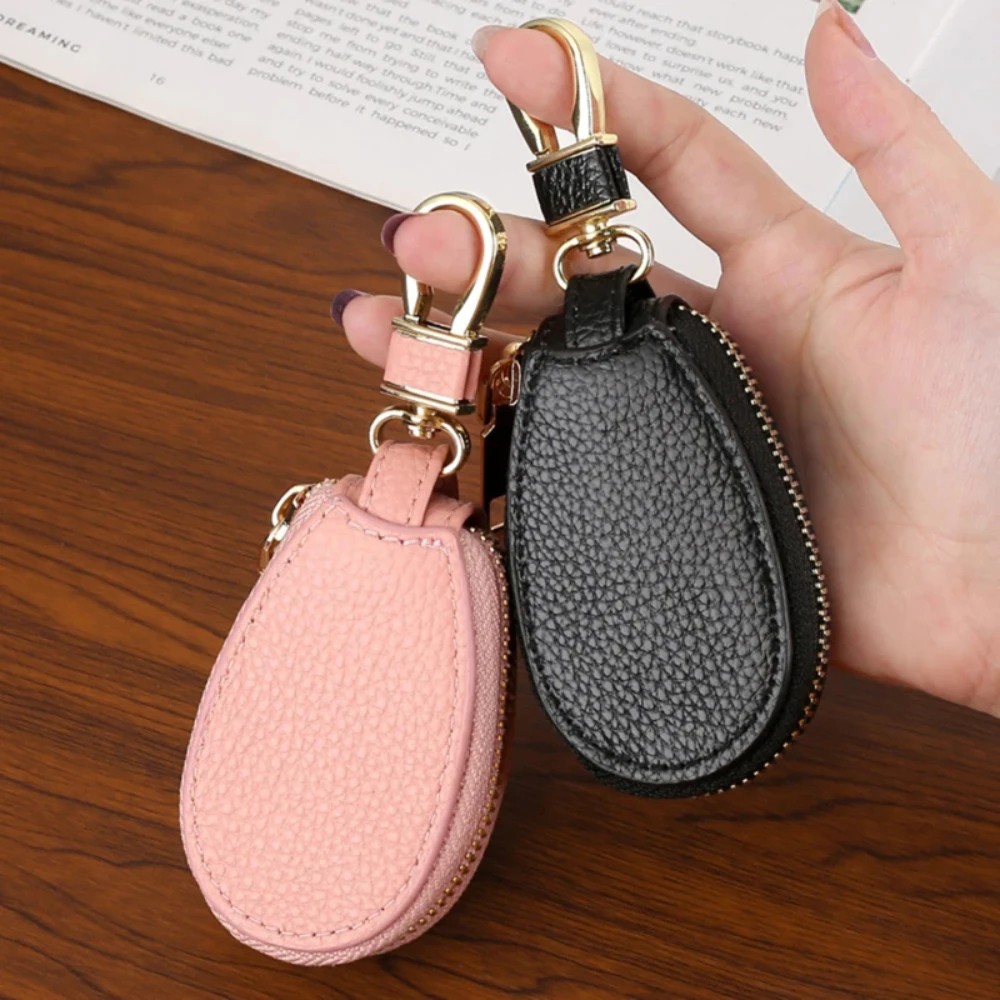 PU Leather Key Case with Zipper - Compact & Stylish Key Storage (Pink, Black, Red)