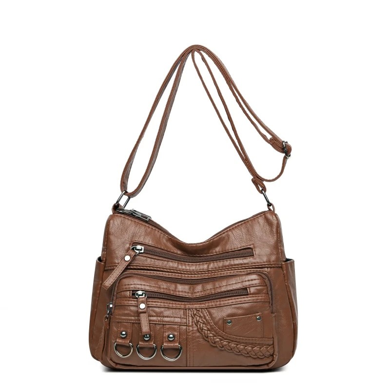 Vintage PU Leather Multi-Pocket Crossbody Shoulder Bag for Women – Stylish & Functional Design (Available in Brown, Black, Red, and Blue)