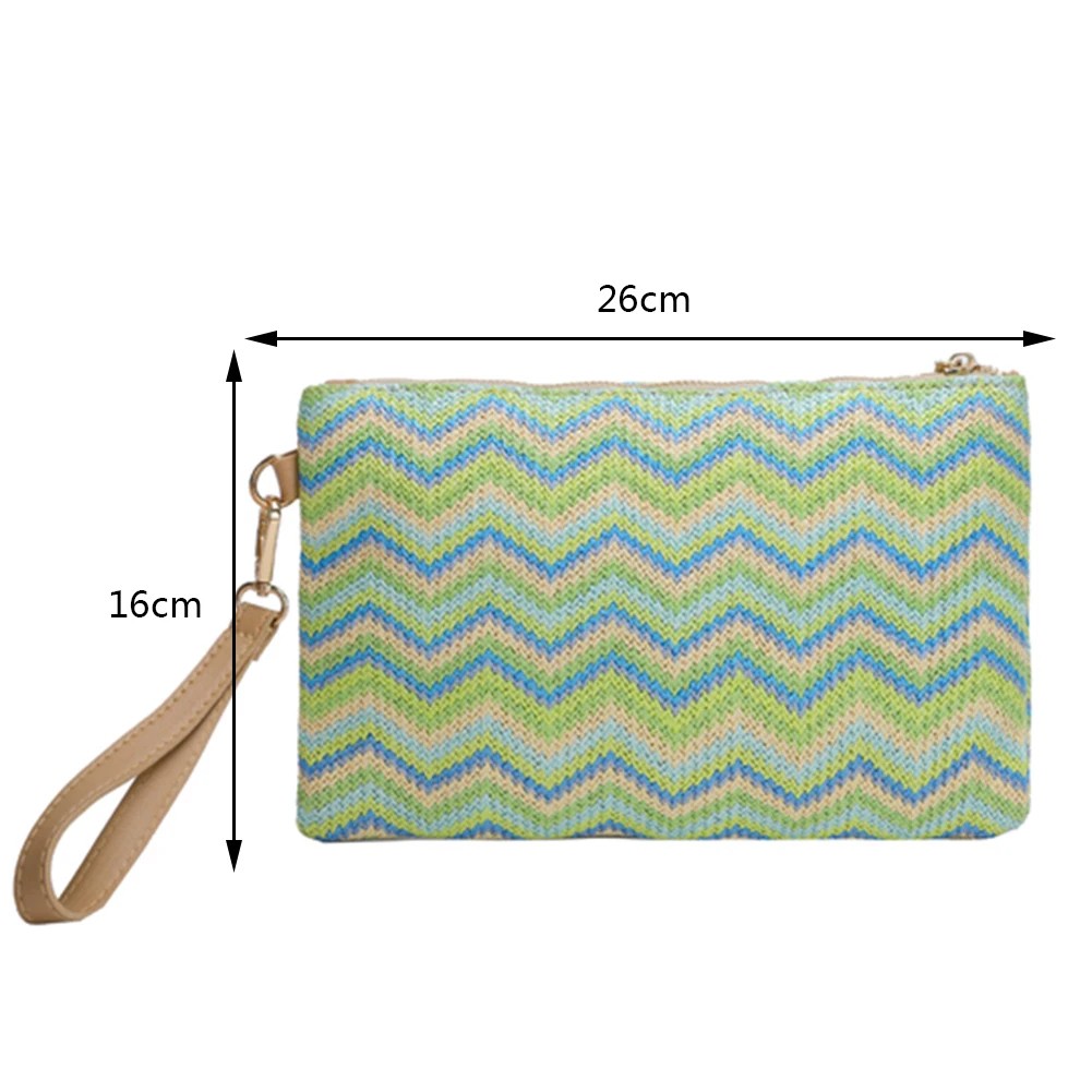 Colorful Woven Straw Clutch Bag - Women’s Summer Beach Handbag, Boho Purse, and Wristlet