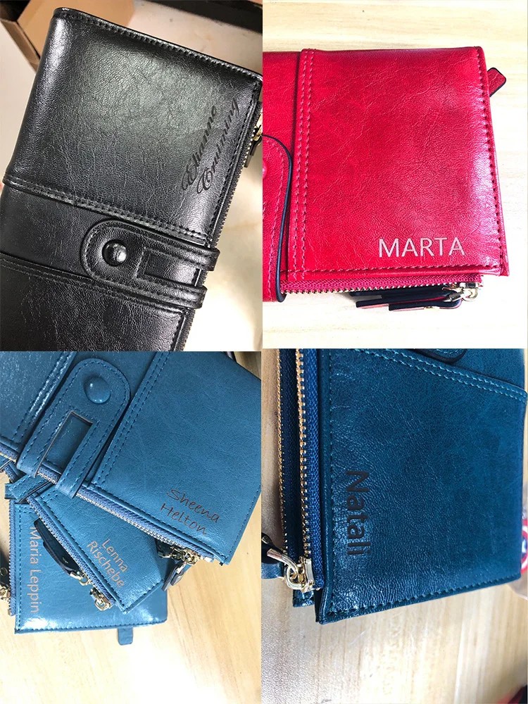 Personalized Women's Leather Wallet - Custom Engraved Name Long Purse - High-Quality Card Holder with Zipper - Stylish Fashion Wallet