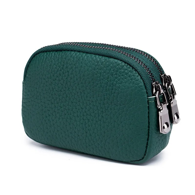 Women’s Genuine Leather Double Zipper Coin Purse - Bee Design, Compact & Stylish Wallet - Available in Black, Red, Green, Blue, and Pink