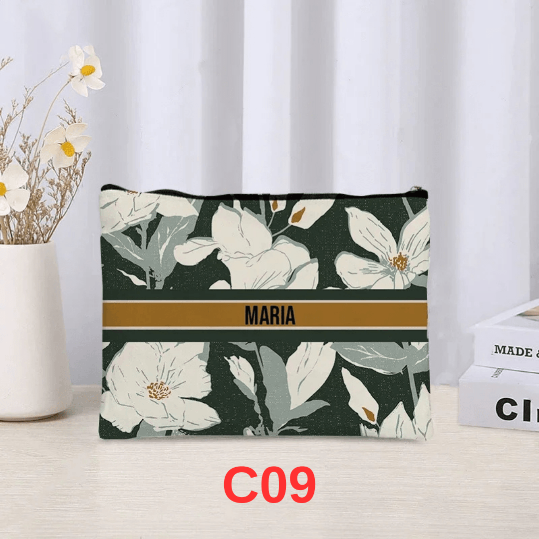 Personalized Vintage Floral Makeup Bag | Custom Travel Cosmetic Organizer for Ladies | Toilet Side Bag for Ladies