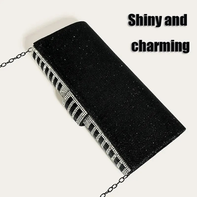 Women's Rhinestone Evening Clutch Purse - Sparkling Glitter Formal Party Bag with Chain