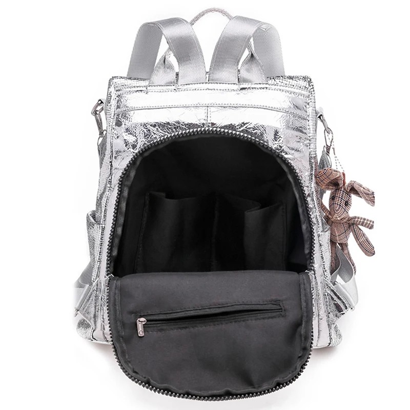 Fashion Anti-Theft Women’s Backpack - Large Capacity, Soft Leather Travel Bag for Casual & School Use - Available in Silver & Black