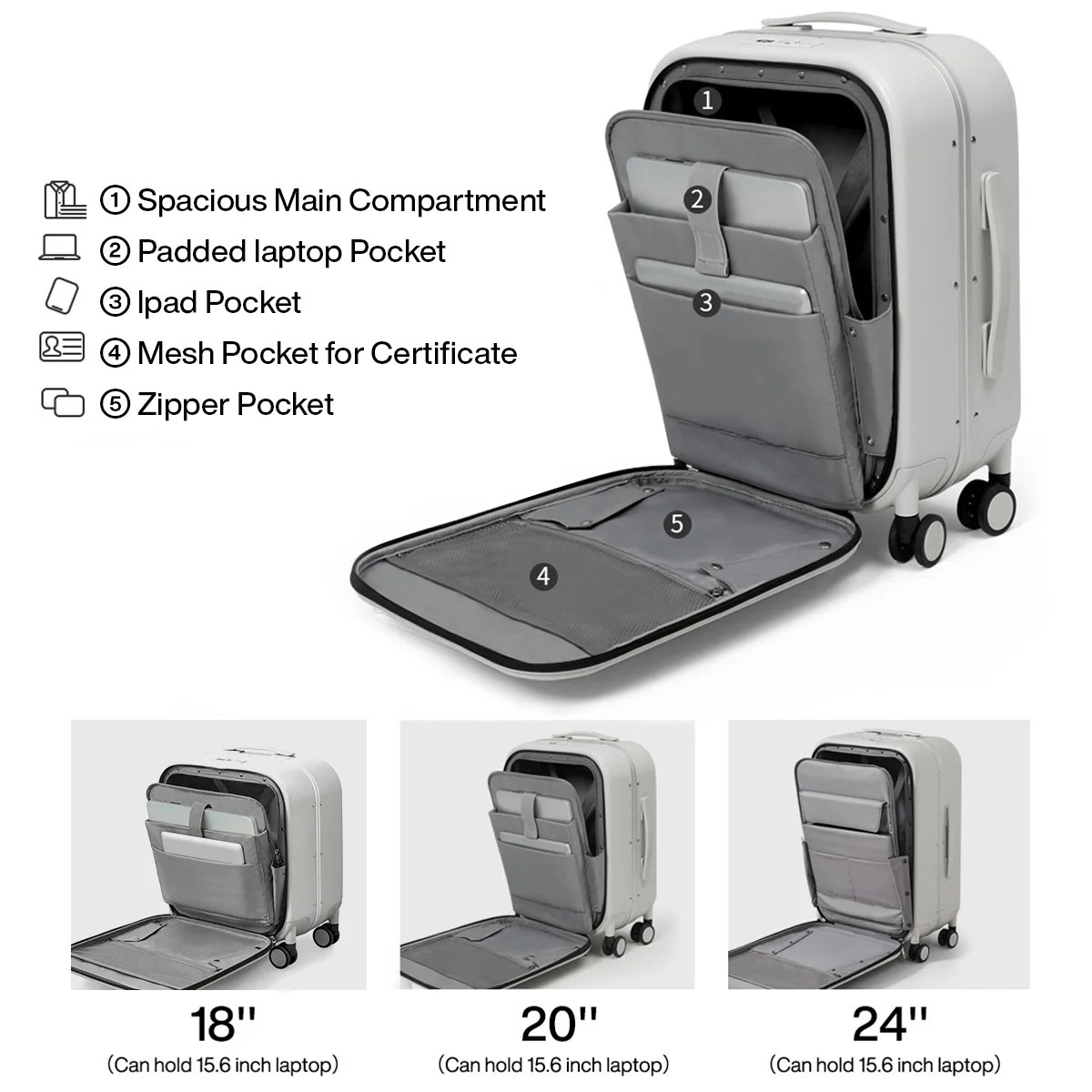 Mixi Patent Design Aluminum Frame Carry-On Suitcase - Sleek Rolling Luggage, 18-Inch, 20-Inch, and 24-Inch Options - Available in Sapphire Blue, Green, and Peach