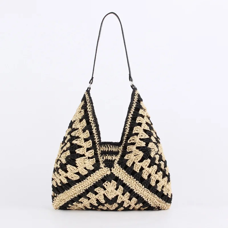 Women's Straw Tote Bag - Large Capacity Woven Shoulder Bag for Summer Beach, Casual Vintage Vacation Bag