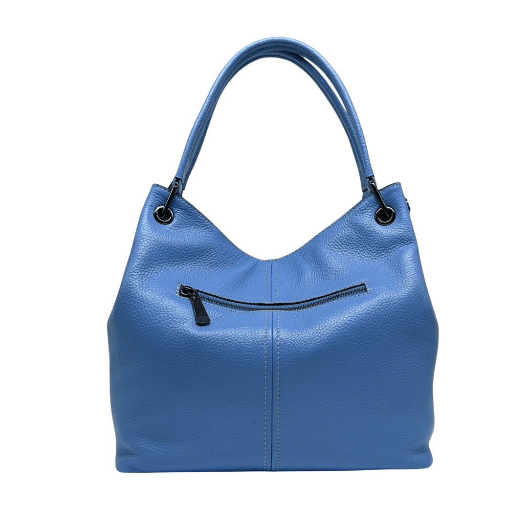 Bozcaada Azure Tote – Genuine Leather Shoulder Blue Bag by HappyNear Exclusive